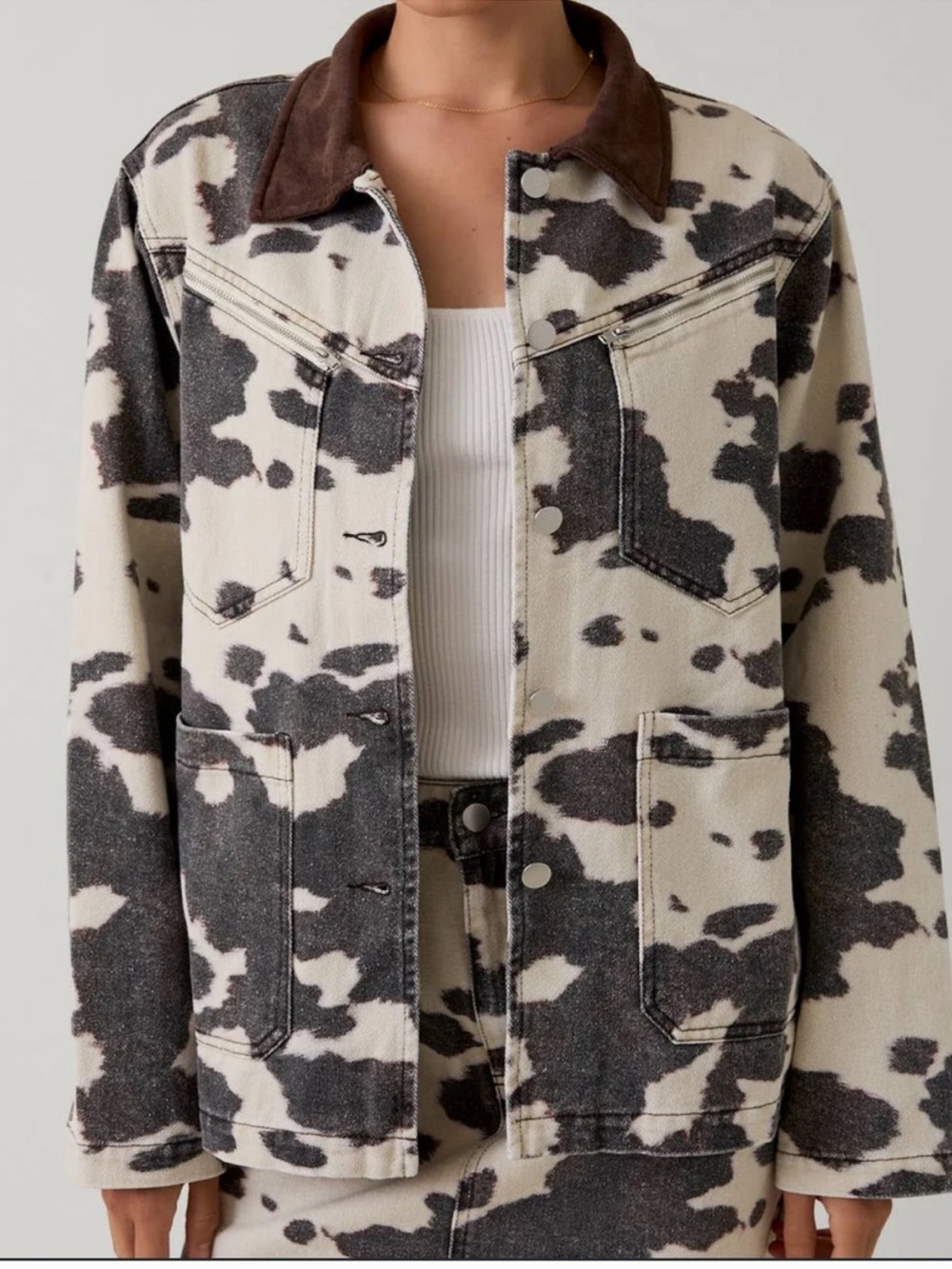 NWOT Sunday Edition Cow Print Cotton Barn Style Jacket Medium Oversized
